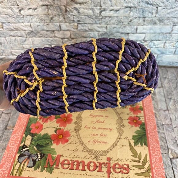 Vintage Straw Tote Bag Dual Handle Fully Lined Inside Pocket Smaller Size - Picture 6 of 7